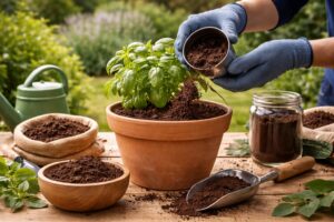 koffiedik bij planten, koffiedik
