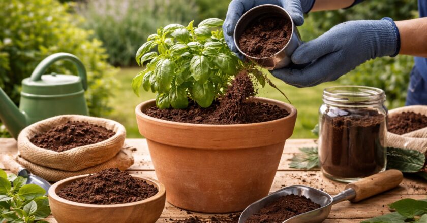 Koffiedik bij planten gebruiken als slimme en natuurlijke bodemverbeteraar