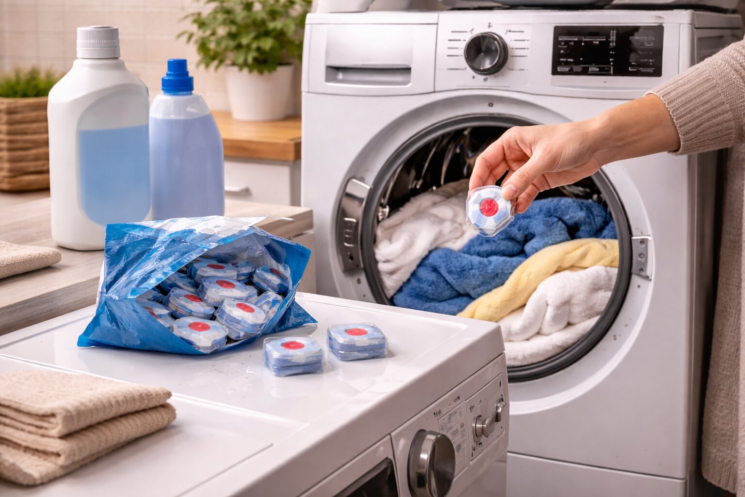vaatwastablet in wasmachine, vaatwastablet